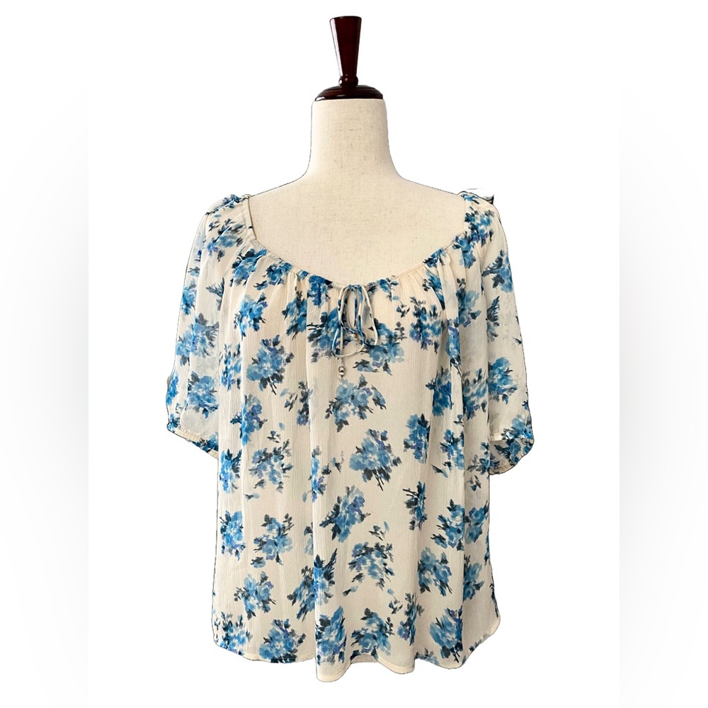 PAIGE Franciska Blue Floral  Sheer Silk Blouse Size Small